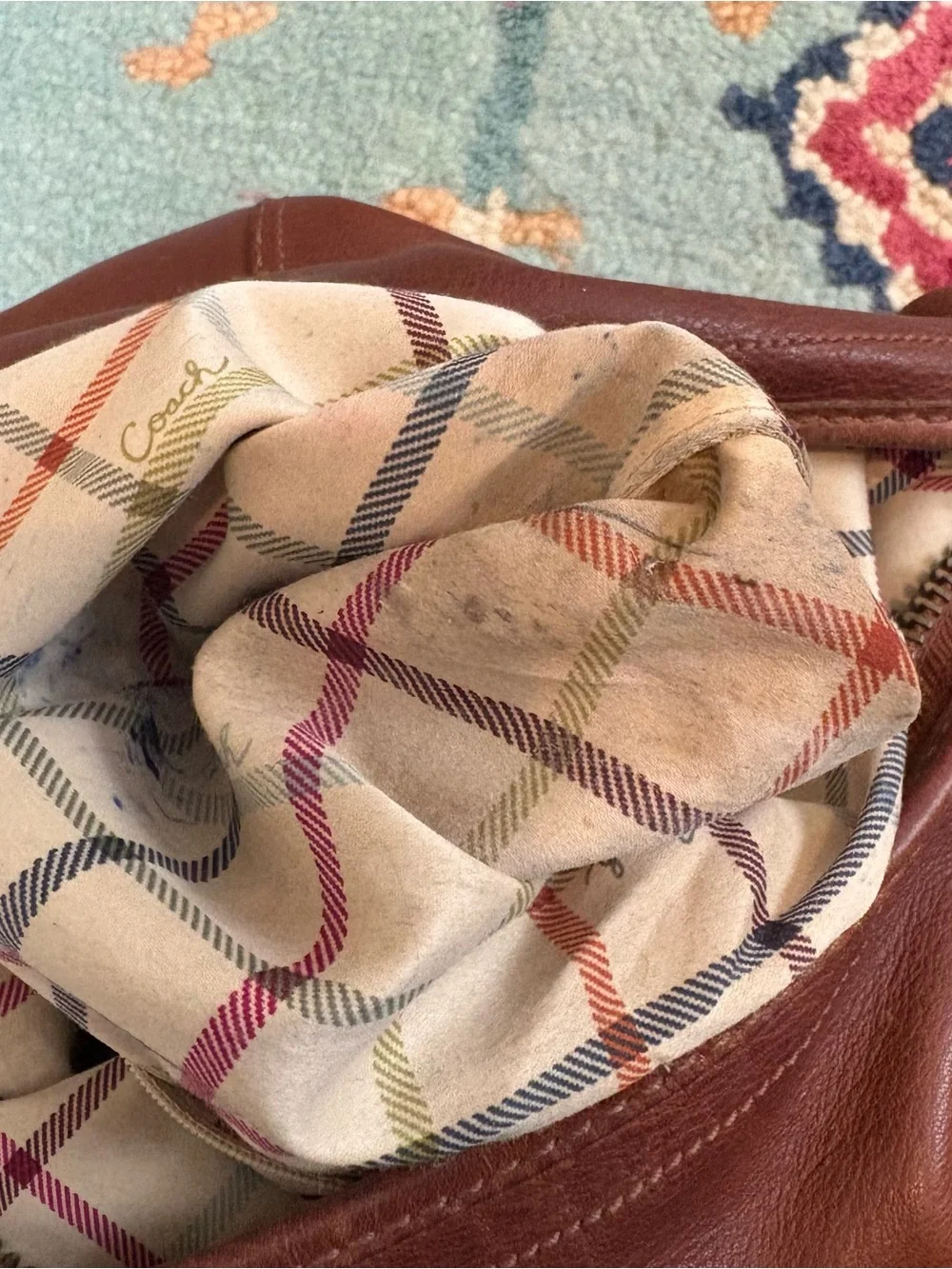 Vintage Coach 2007 XL Bleecker duffle leather tattersall whipstitch bag